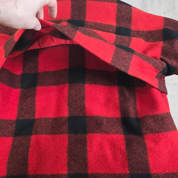 70s Vintage Red Buffalo Plaid Goose Down USA Made Hunting Wool Coat Size Medium - Picture 15 of 16